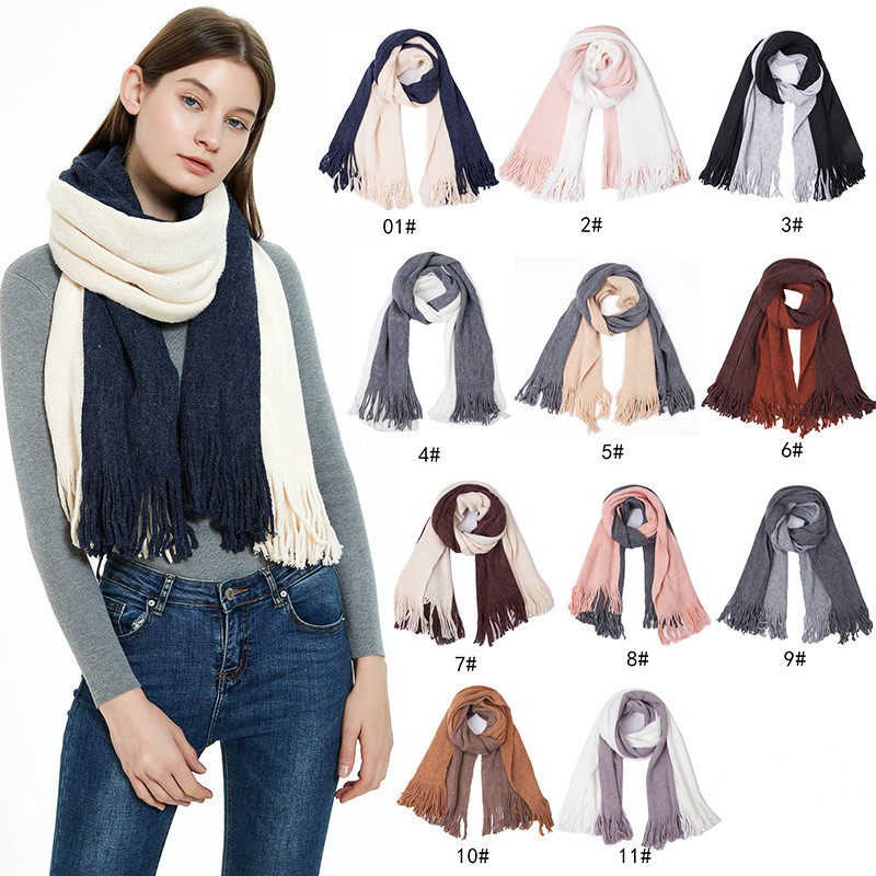 

Scarf For Women Double-sided Pure Color Scarves Knitted Tassel Neckerchief Fashion Splice Neck Gaiter Warmth Winter Muffler WMQ1311, Mixed colors;random delivery