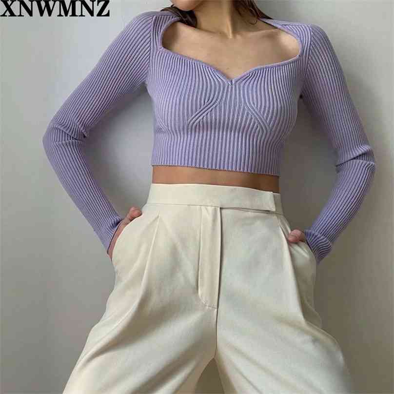 

top Casual Bodycon Long Sleeve Crop Tops Solid Baisc Sexy Knitted Clothing Fashion Streetwear Female Autumn 210520, White
