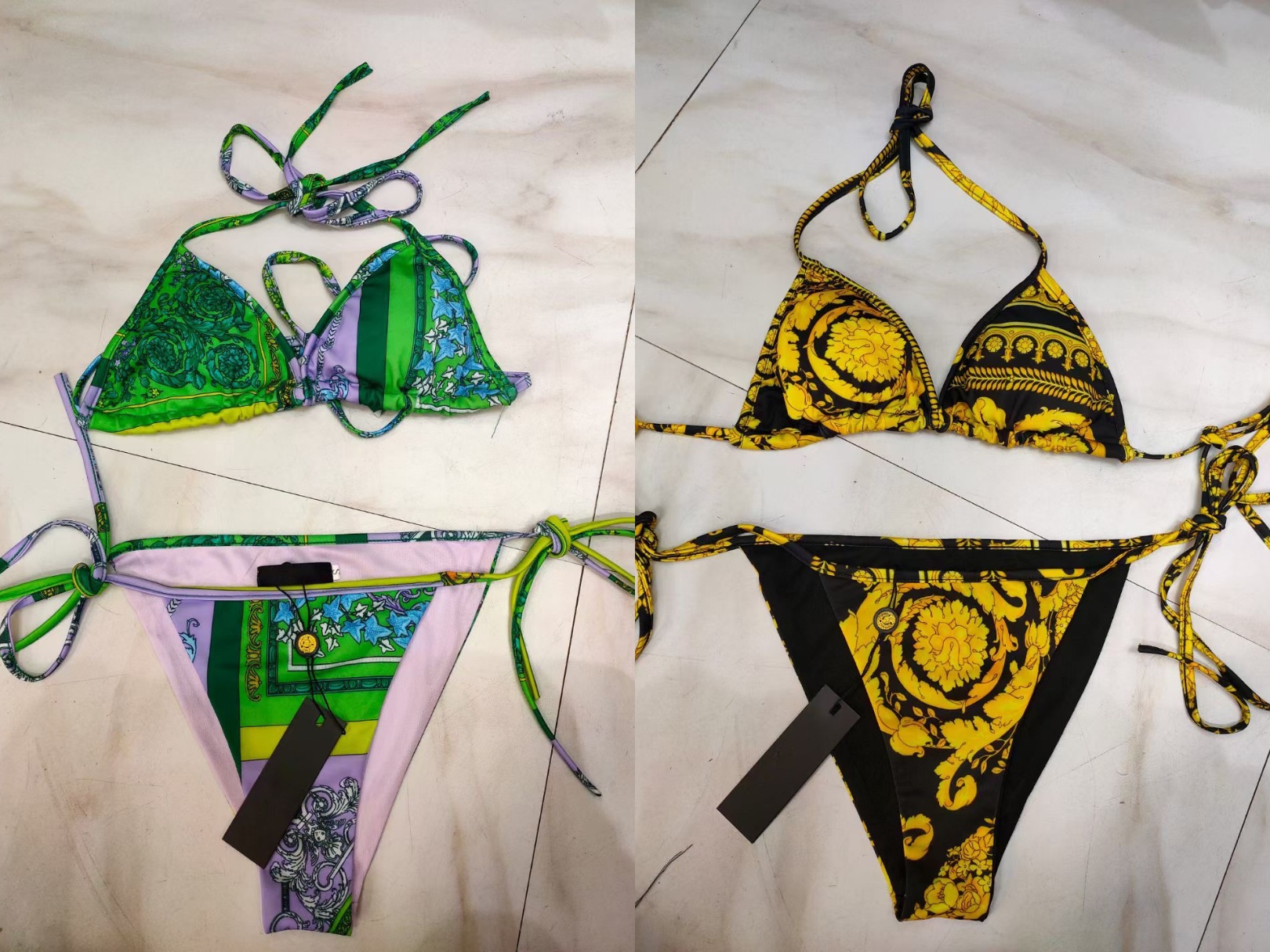 

Baroque Sexy Bikini Small-chested Gathered Printed Brief, White;black