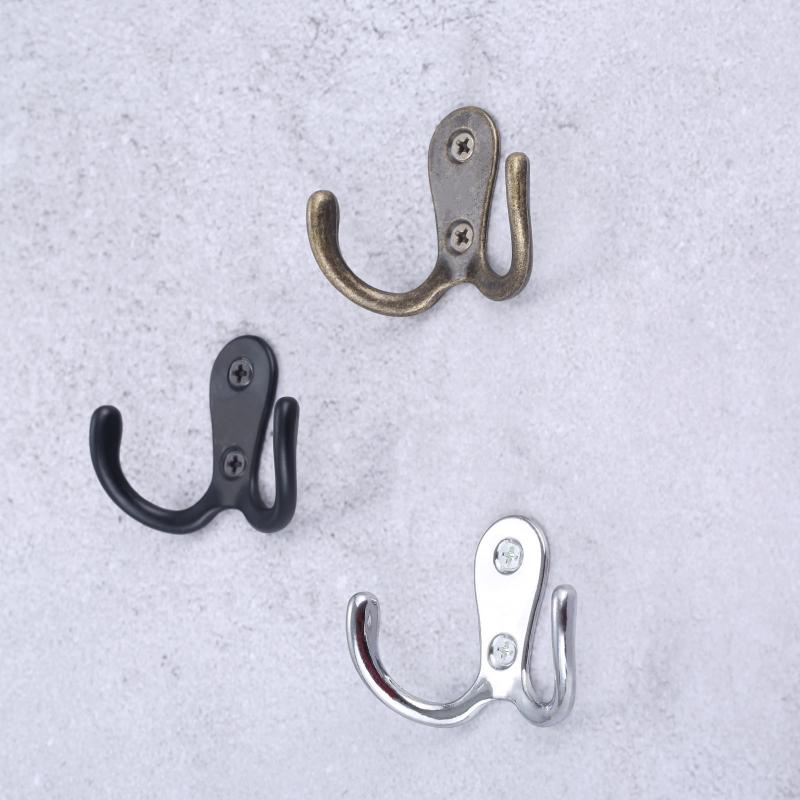 

Hooks & Rails 2sets Double Heads Hook Wall/Door Mounted Hanger W/screws Black/Silver/Antique Bronze Coat/Key/Bag/Towel/Hat/Mask Holder 55mm