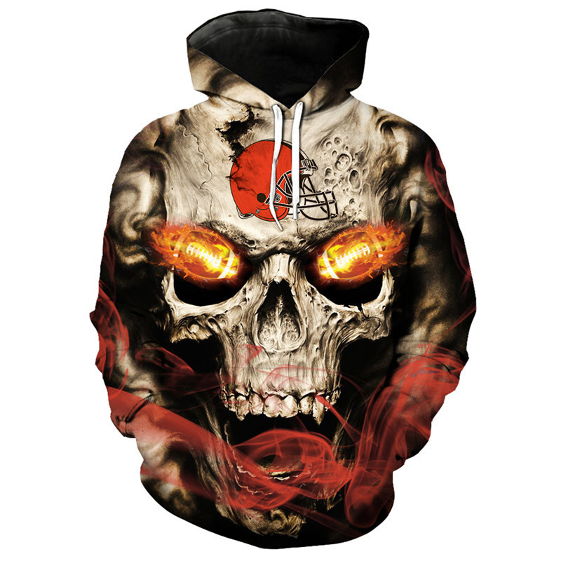 

Cleveland men' long sleeve casual Browns hoodie White red stitching grid design helmet printing 3D sweatshirts, 00594