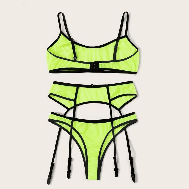 

Women 3 Pcs Brasier Sexy Lingeries, Sling Bra Bandage Thong With Garter Belt Sleepwear Underwear Sets Bras, Black