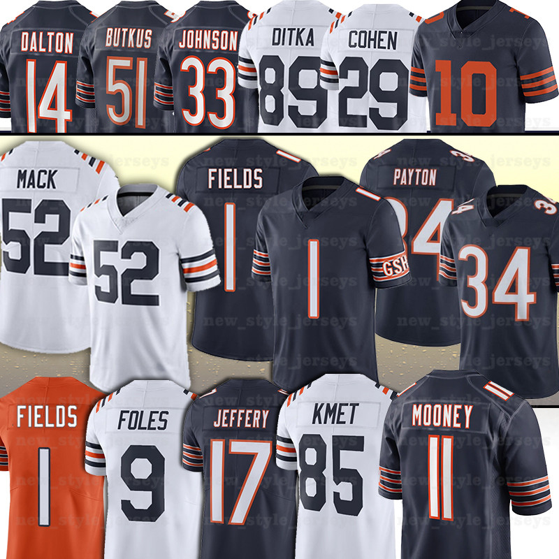

1 Justin Fields 52 Khalil Mack Jersey Darnell Mooney Eddi Jackson Walter Payton Cole Kmet Brian Urlacher Walter Payton Jim McMahon Nick Foles Damiere Byrd Dalton, Men(qiu zhang)
