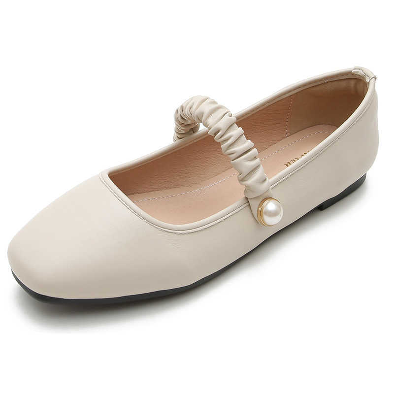 

Spring Flat Shoes Fashion Elegant Mary Janes Flat Fashion Shoes Korean Retro Comfortable Soft Bottom Pumps 33-43 210611, Apricot