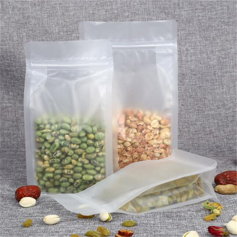 Sacchetti di immagazzinaggio dei prodotti ermetici riutilizzabili sacchetti di plastica trasparente smerigliato Borsa con cerniera del fondo piatto per il tè del caffè