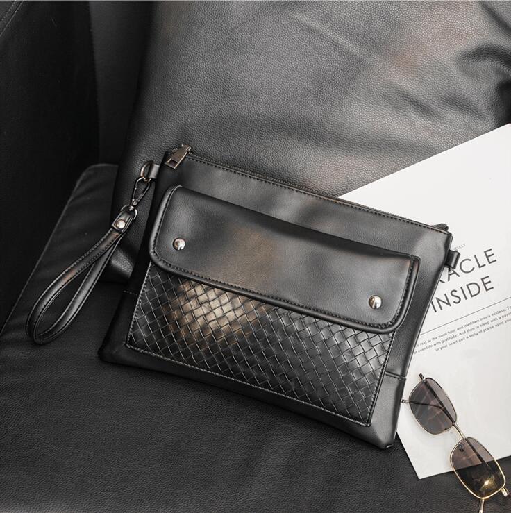 

Factory wholesale men bag Joker solid color black business envelope bags street trend Knitting handbag fashion Crochet leather handbags