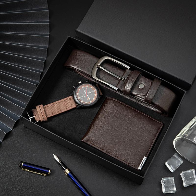 

Wristwatches Men's Watches Wallet Belt Gift Box Set 3Pcs/Set Boys Outdoor Sport Big Watch Dial Watches+Wallet+Belt For Boyfriend's, Brown