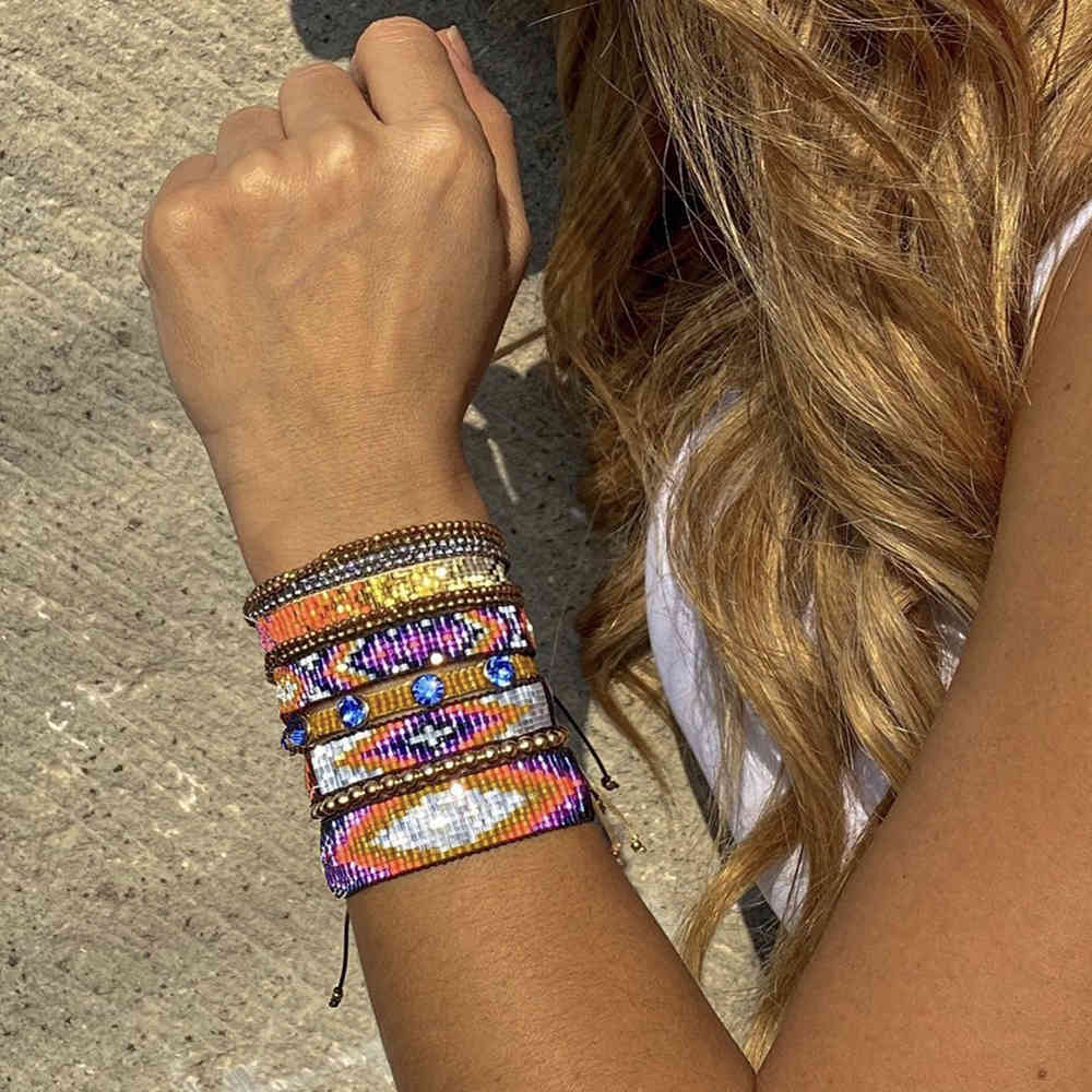 

BLUESTAR Turkish Eye Geometric Pattern Handmade Crystal Bead Bracelets 2021