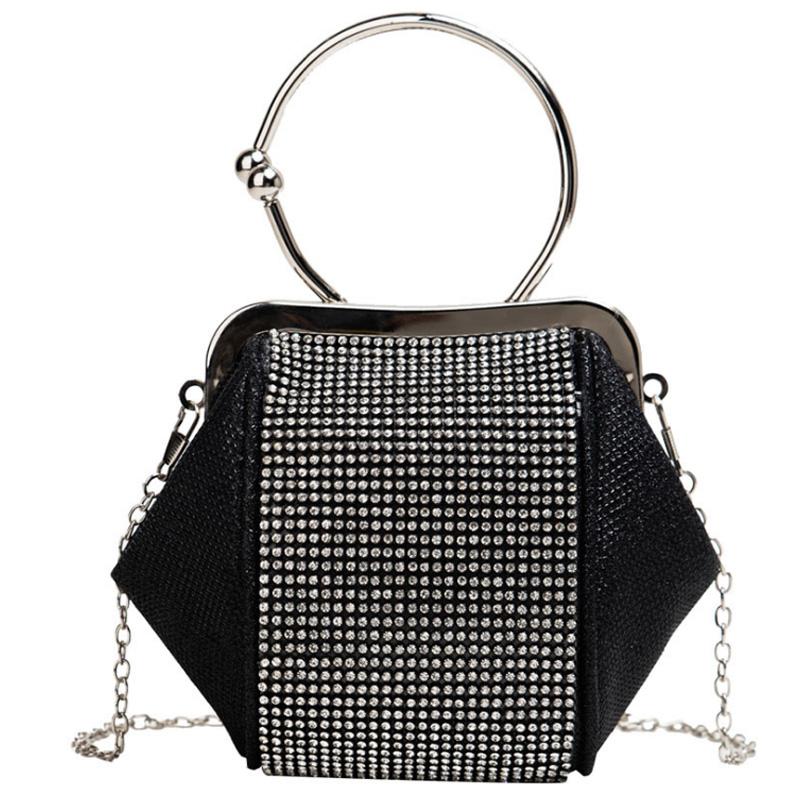 

Tide Bright Diamond Messenger Bag Evening Dress Handbag Chain Black Bags