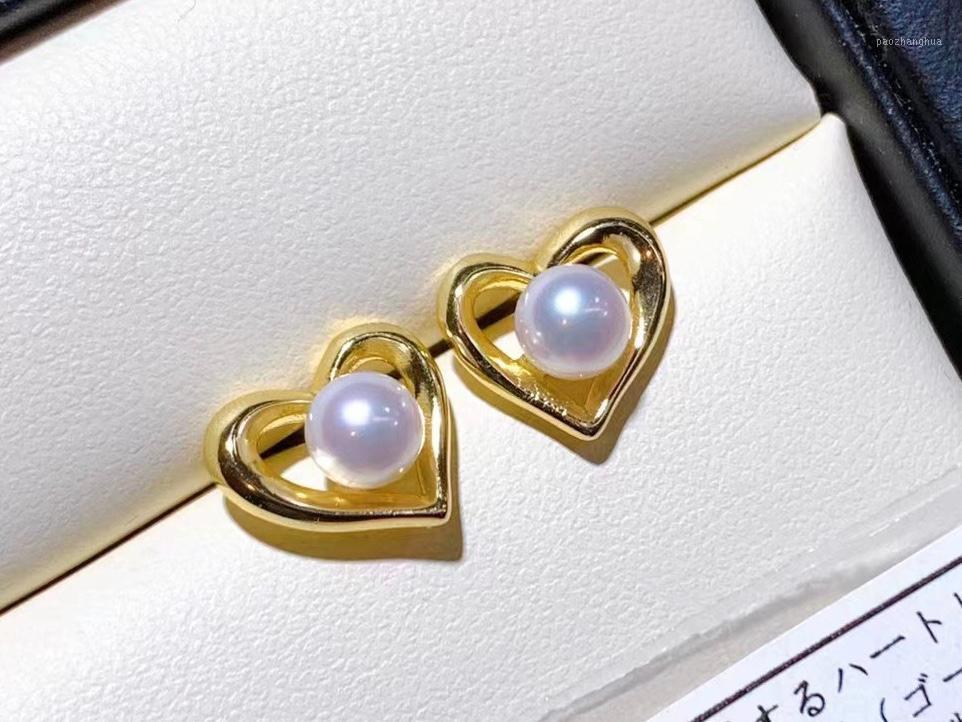 

Classic Heart Shape Design Pearl Stud Earrings Top Quality Women Natural Freshwater Jewelry, Golden;silver