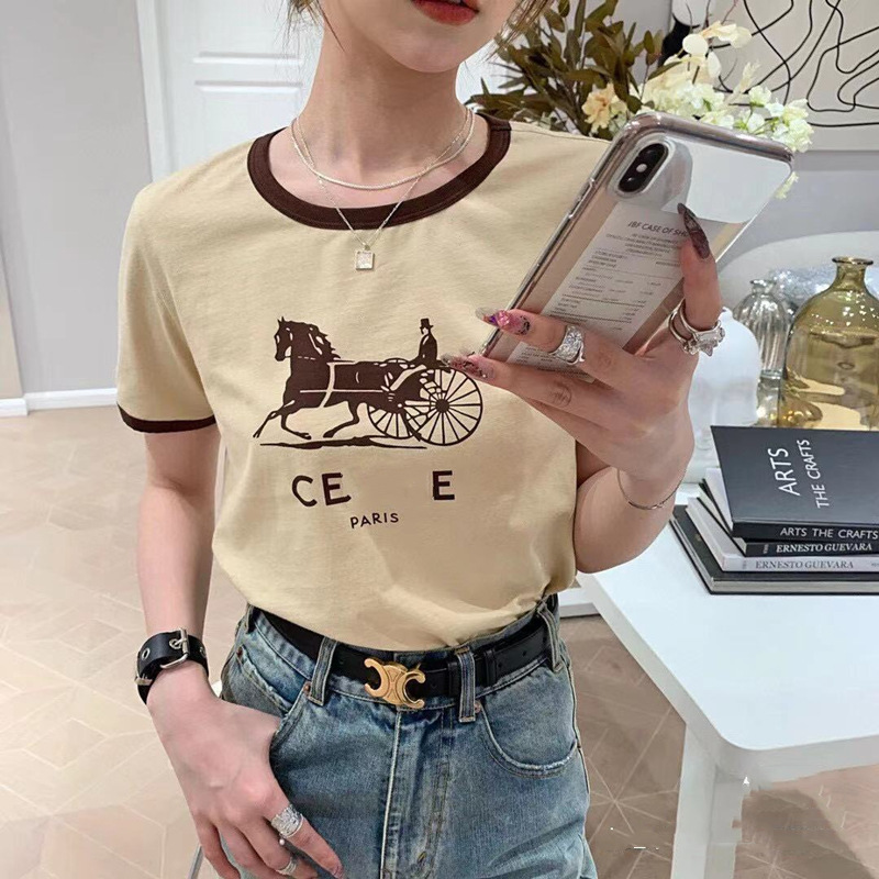 

21ss spring summer CE new fashion chest carriage letter printed short sleeve T-shirt for men and women, Beige