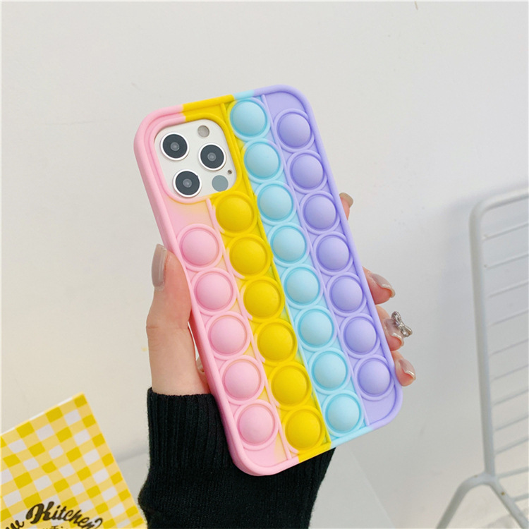 

Pop It Push Bubble Silicone Cases Cover For Iphone 13 12 Pro Max 11 XR 78 PLUS Fidget Reliver Stress 50PCS/LOT, Rainbow