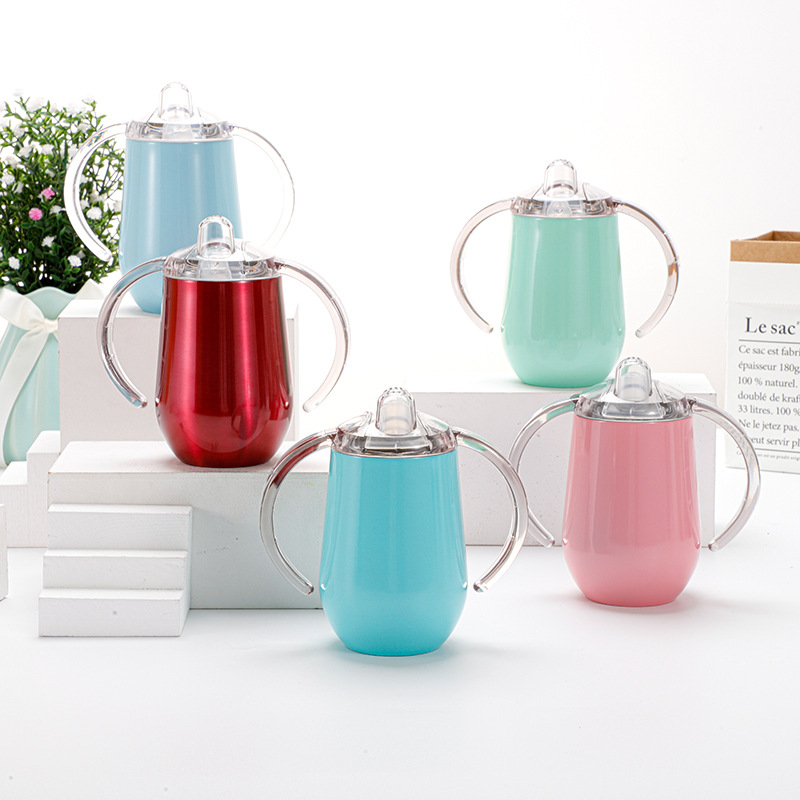 

10oz coffee mug sippy cup stainless steel tumbler with double handle egg cups Vacuum insulation baby water bottle ZWL01-1, Customize