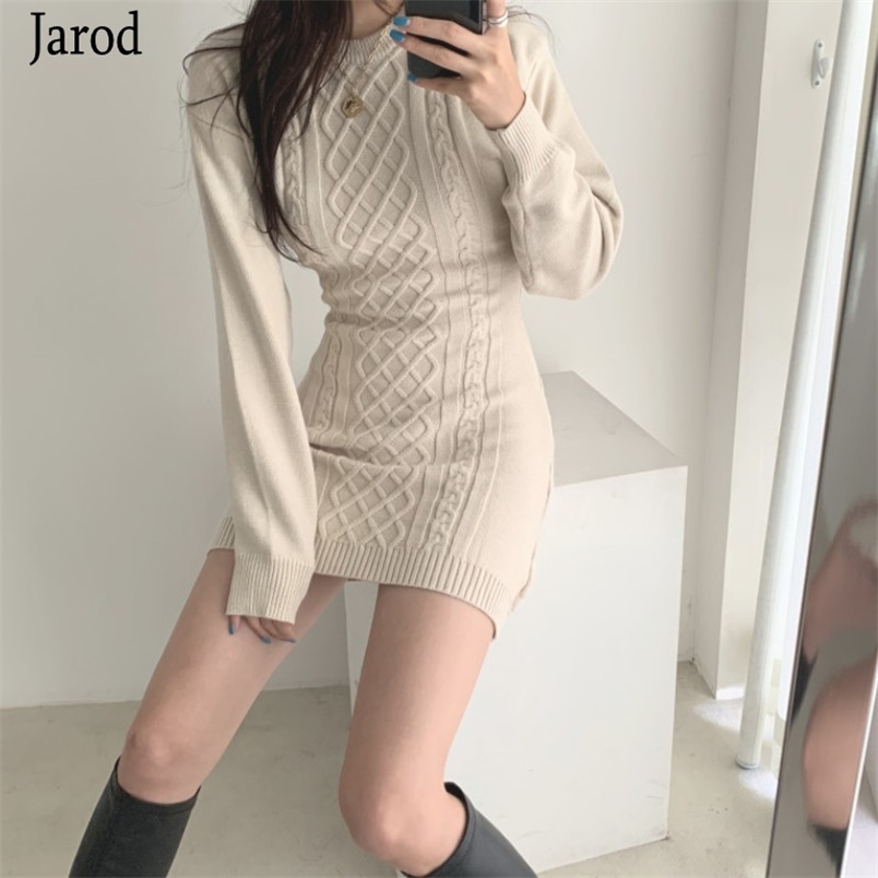 

Elegant Sweater Dress Women Autumn Winter Temperament Twist Knitted Hollow Out Waist Casual Slim Long Sleeve Bodycon Mini 210519, Photo color