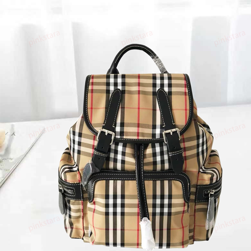 

Designer luxury backpack Oxford cowhide plaid canvas portable leather