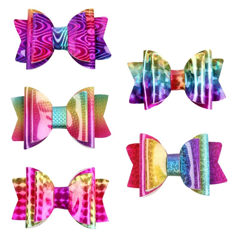 

Hair Accessories Ins Boutique Cute Gradient Laser Bow Hairpins Double Layer Children Bowknot Clip Fashion Princess, Slivery;white