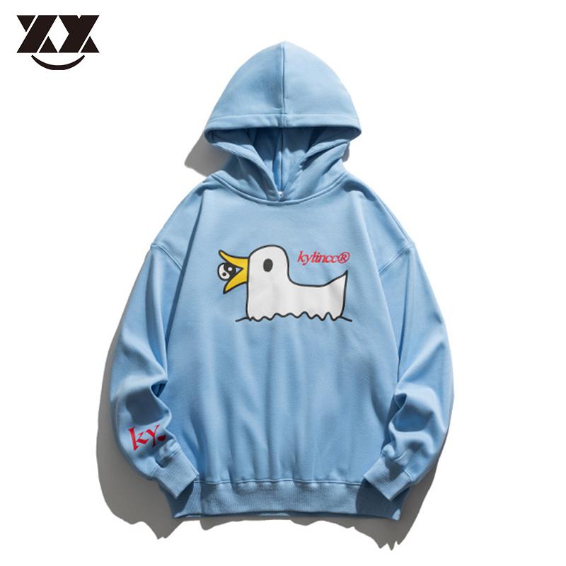 

Men's Hoodies & Sweatshirts Loose Winter Cartoon Duck Print Fleece Hooded Men Women Couple Casual Streetwear Sudaderas Con Capucha, Black