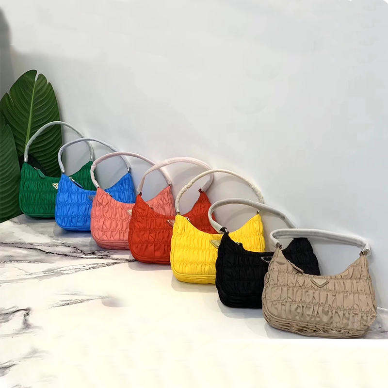 

Fashion top quality 2000 women's pleated handbag luxury designer nylon fashion leather one-shoulder armpit bag vintage tote bag, Box