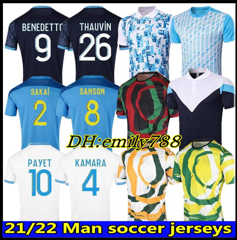 

Marseille soccer jersey Olympique De 20 21 OM 2021 2122 maillot foot CUISANCE THAUVIN BENEDETTO KAMARA PAYET football shirts men + kids kit, Black;yellow