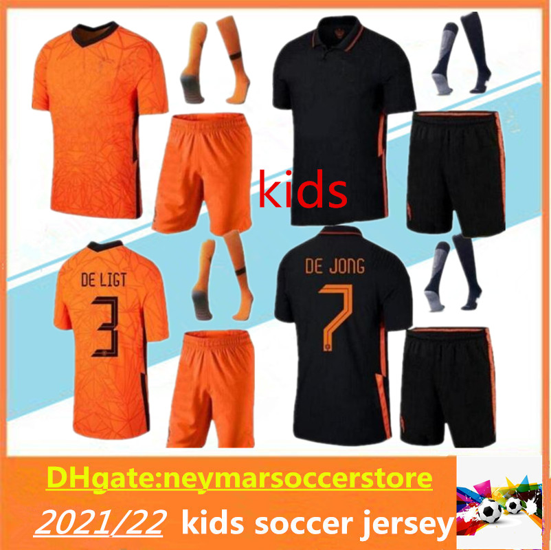 

kids 21/22 Holland MEMPHIS DE JONG soccer jersey 2021 2022 LIGT NETHERlANDS STROOTMAN VAN DIJK maillot football shirt kits Uniform, Black