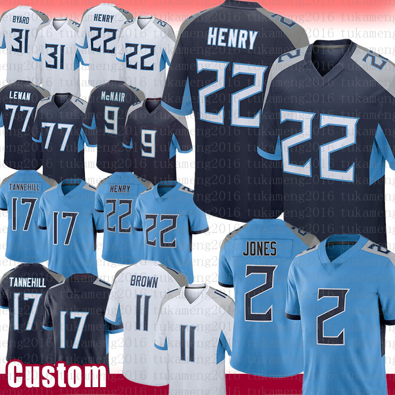 

22 Derrick Henry Julio Jones 2 Football Jersey 11 AJ Brown Ryan Tannehill Taylor Lewan Steve McNair Kevin Byard Jeffery Simmons Anthony Firkser Rashaan Evans Mariota, Mens jersey(taitan)