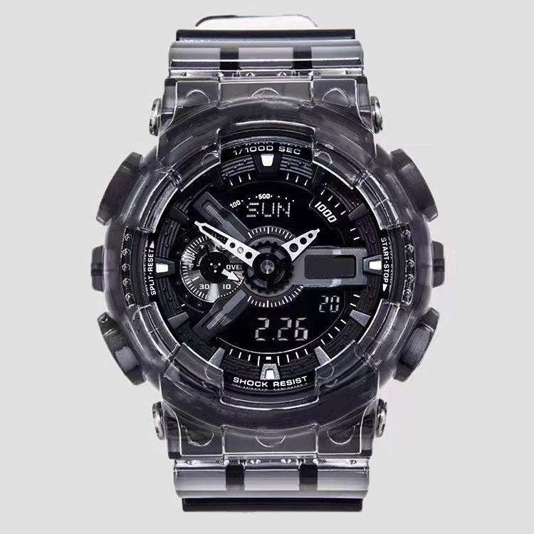 

Iced out watch men's transparent sports digital watch with LED dual display automatic hand-raising light waterproof and shockproof black