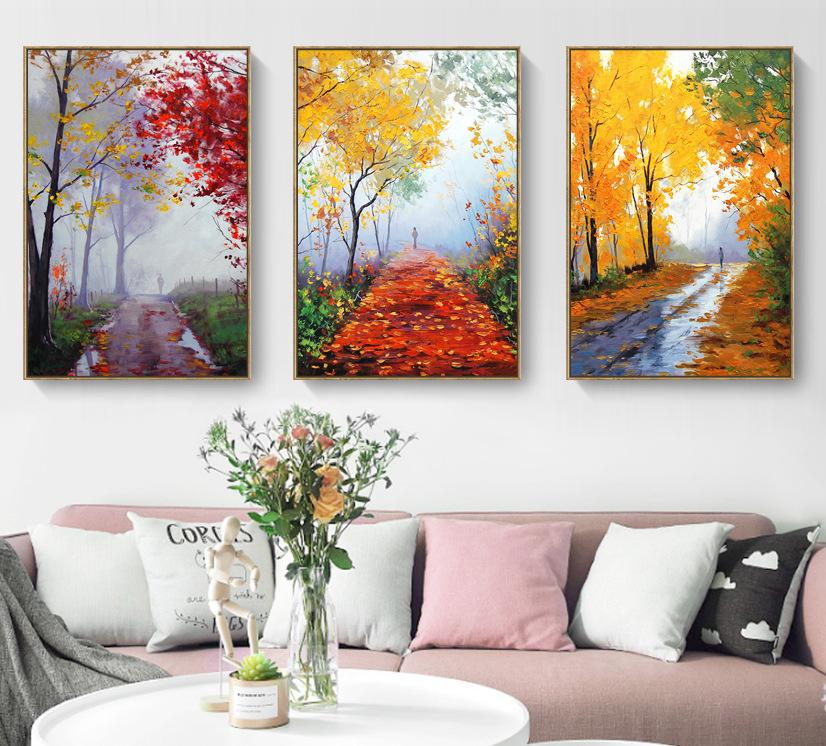 

Paintings Secluded Forest Creek Landscape Canvas Painting Autumn Deciduous Road Wall Art Nordic Poster And Print Picture Home Decor