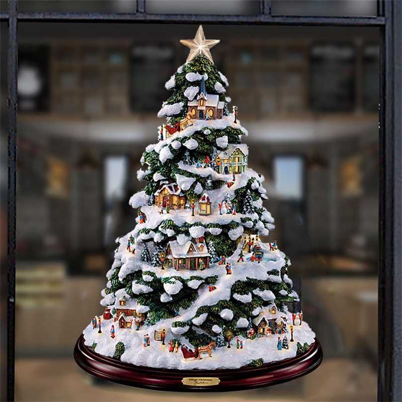 

20x30cm Christmas Crystal Tree Santa Claus Snowman Rotating Sculpture Window Paste Sticker Winter Year Party Home Decoration 211025