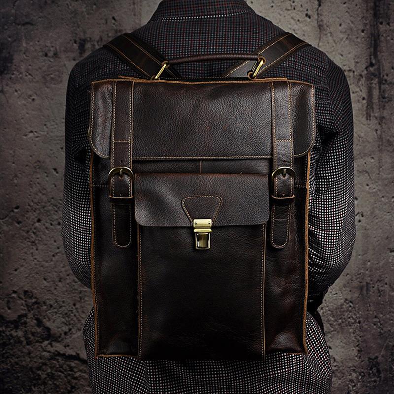 

Backpack Men Knapsack Cross Body Shoulder Messenger Computer Bag Male Retro Genuine Leather Rucksack Daypack, Coffee
