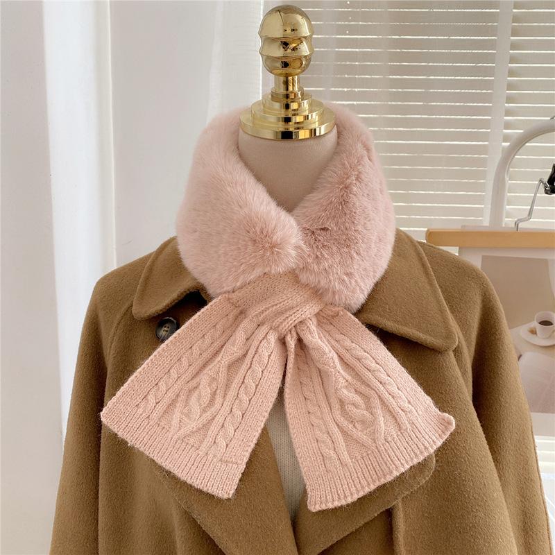 

Scarves Sweet Crochet Knitted Plush Cross Scarf Faux Fur Wool Knit Neck Collar Neckerchief Winter Warmers Women Outdoor Ski