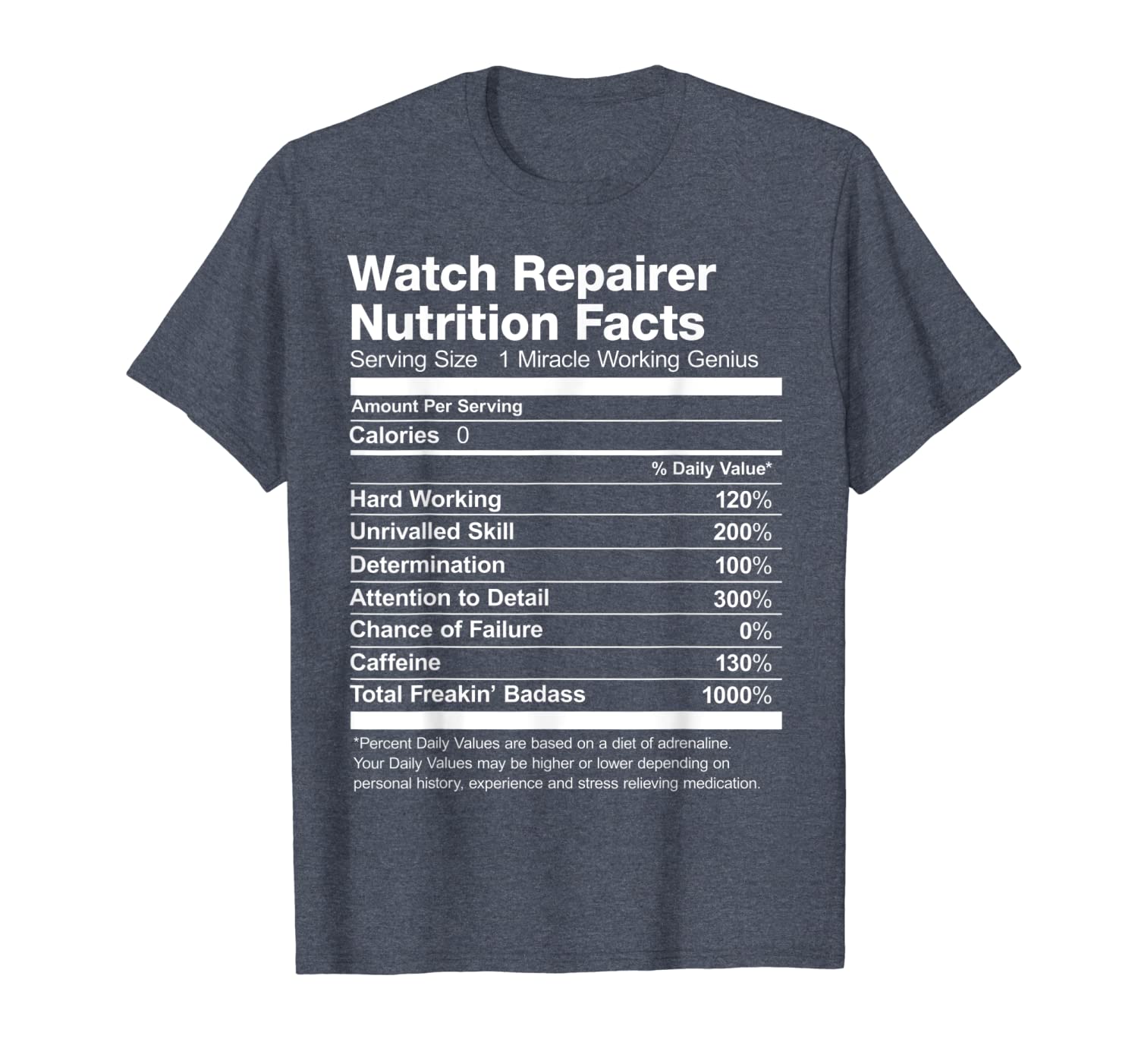 

watch repairer nutrition facts job funny t-shirt, White;black