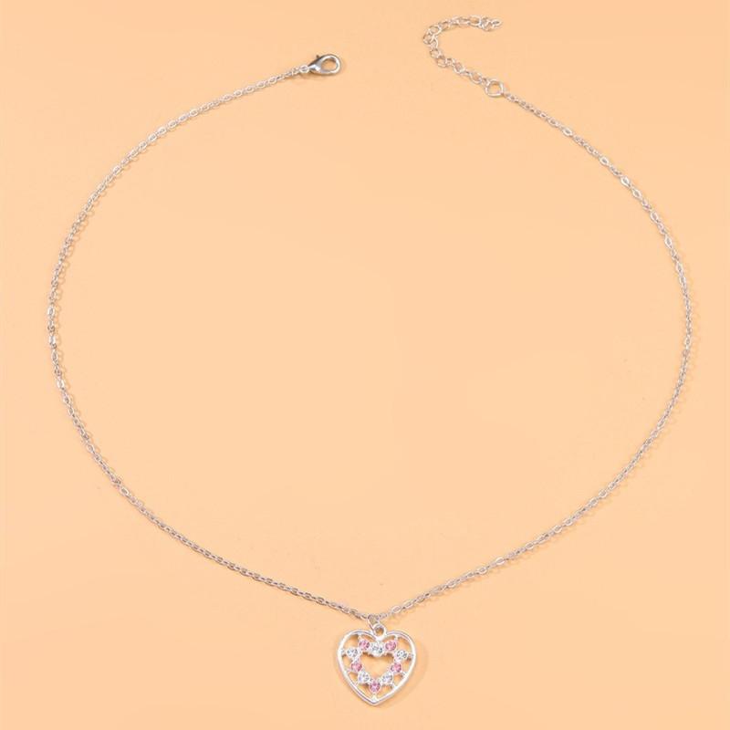 

Chains Heart Woman Necklace Hollow Women Necklaces Rhinestone Pendant Jewellery Lady Jewelry Simple Trendy Korean Zinc Alloy Collier, Silver