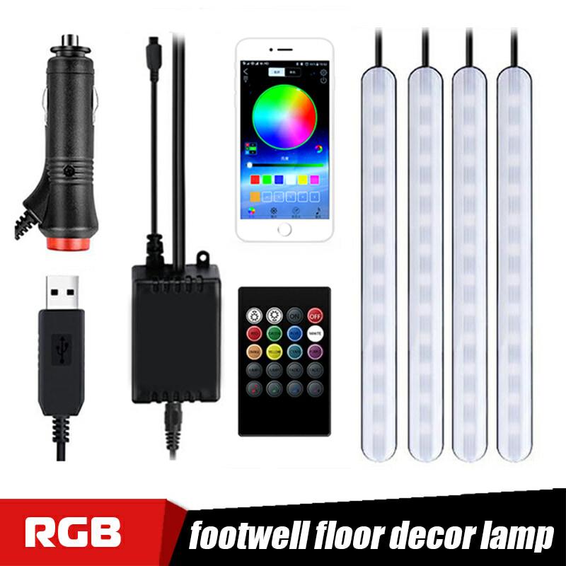 

Interior&External Lights Car Ambient LED Atmosphere Light Foot USB Cigarette Lighter Remote Control Interior Decorative Lamp Strip RGB Eight