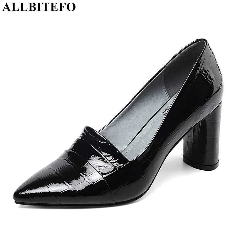 

ALLBITEFO large size:33-43 genuine leather brand high heels office ladies shoes thick heels women high heel shoes women shoes 210611, As picture