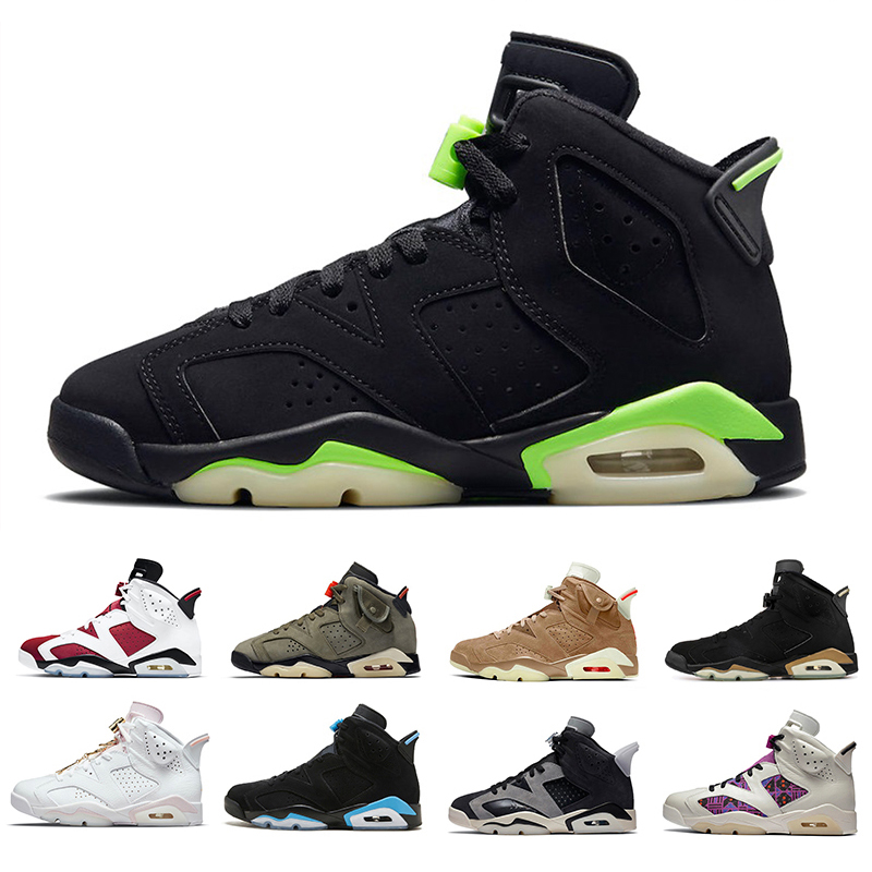 

Jumpman 6 6s mens basketball shoes sneakers TS Travis Black Electric Green bull DMP Tech Chrome Marron Electric Carmine Bordeaux UNC men outdoor trainers sports shoe, Pay for box