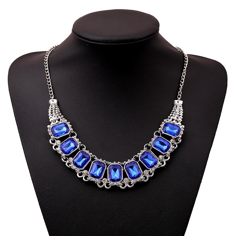 

Ethnic Cute Blue Big Silver-plated Rhinestone Bohemian Necklace Choker Colar Maxi Statement Women Fashion Jewelry Chokers