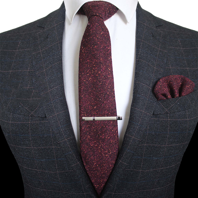 

Solid Color Cashmere Wool Necktie and Pocket Square Tie Clip Sets for Men 8cm Red Brown Green Gray For Men Wedding Tie