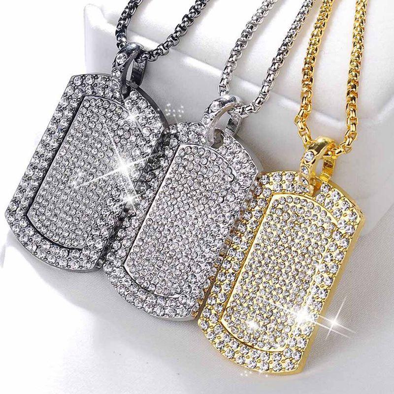 

Pendant Necklaces Fashion Men's Hip-Hop Necklace Bling Full Bright Crystal Square Rock Rap Hip Hop Jewelry For Gift, Silver