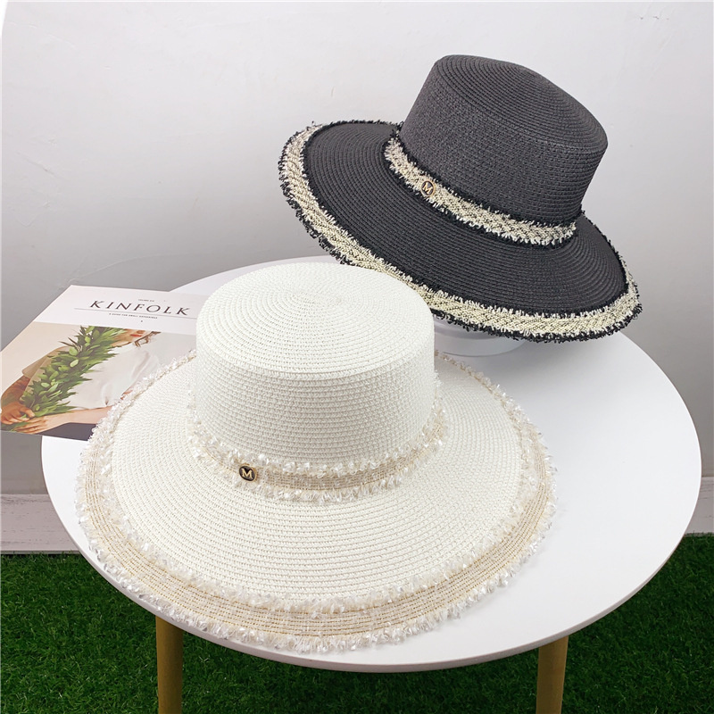 

Outdoor Beach Sunhat For Lady Summer Travelling Sunscreen Caps Fashion Woman Adjustable Flat Straw Hats, Blue;gray