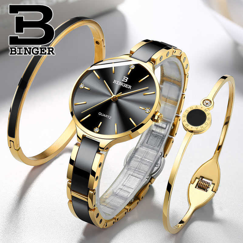 

Zegarek damski Switzerland BINGER Fashion Women Watch Luxury Brand Bracelets Ceramic Watch band Sapphire Waterproof Montre femme 210720, Rose gold