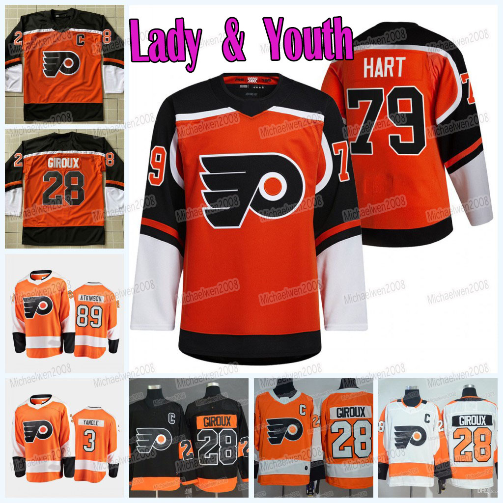 

Youth Carter Hart Philadelphia Flyers 2021-22 Jersey Reverse Retro Claude Giroux Keith Yandle Cam Atkinson Sean Couturier Oskar Lindblom Joe, Black;red