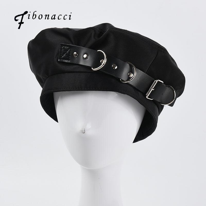 

Berets Fibonacci Fashion Hats For Women Satin Leather Buckle Black Beret Hat Female Street Personality British Retro Painter Unisex, Blue;gray