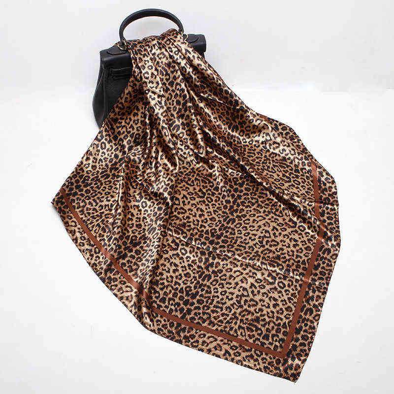 

90*90cm Luxury Women Multifunction Polyester Silk Scarf Sexy Leopard Prints Patchwork Satin Small Square Wraps Scarves Shawl Y1108