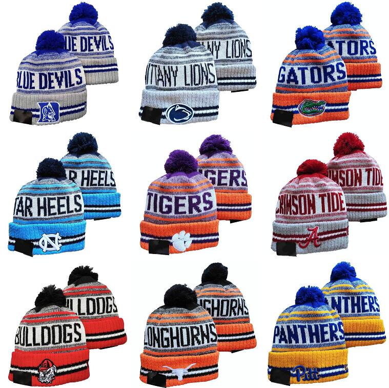 

NEW Men's All 32 Teams Knitted Cuffed Pom Beanie Hats NCAA Striped Sideline Wool Warm USA College Baseball Beanie Cap For Men's Women's