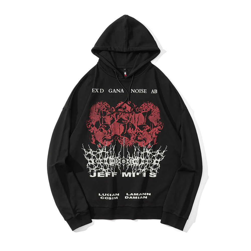 

Sweatshirts Abstract pattern printed mens dark black loose long sleeve top Street trend Pullover Hoodie