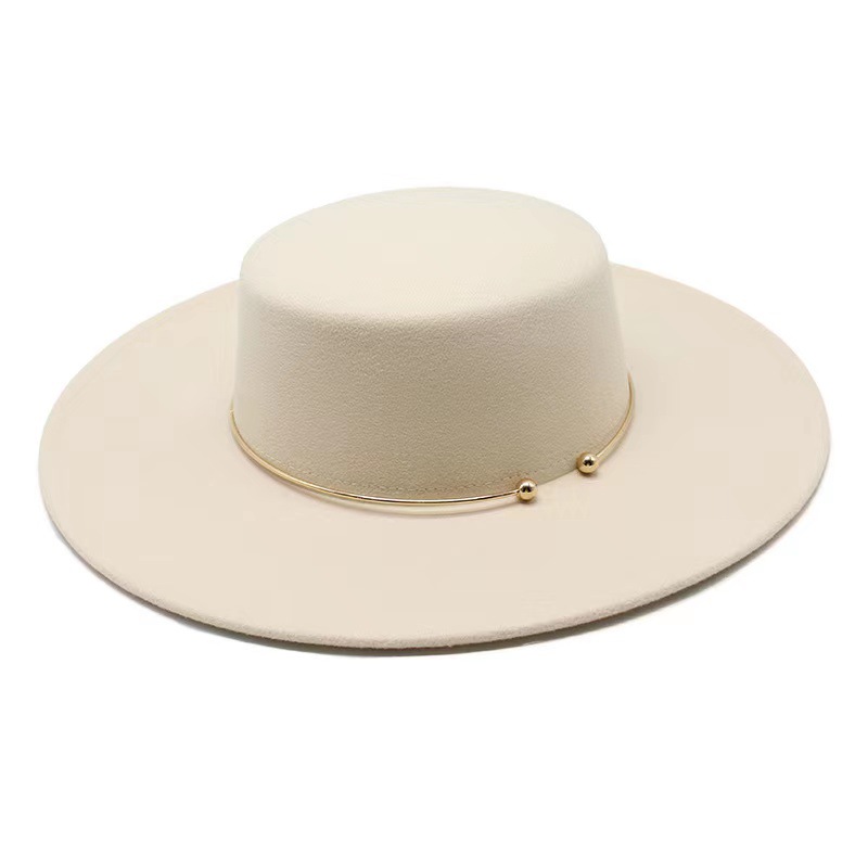 

Flat Top Fedora Hats for Women Vintage Top Hat Wide Brim Sun Protection Hats Church Dresses Party Wedding Fedoras Cap, Beige