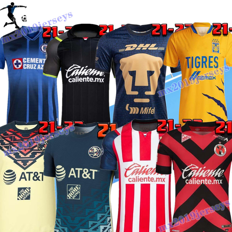 

21 22 Club America Cruz Azul Soccer Jersey 2021 2022 Guadalajara Chivas 115th Tijuana UNAM Tigres home away third Liga MX Football Shirt Santos Laguna mexico, [club america]home