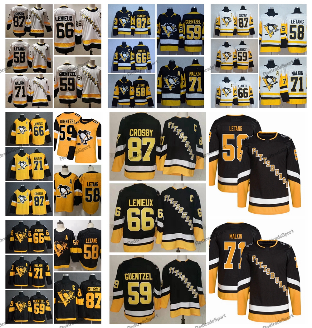 

2021 Reverse Retro Pittsburgh Penguins Hockey Jerseys 87 Sidney Crosby 71 Evgeni Malkin Jake Guentzel Kris Letang Mario Lemieux 2022 Alternate Black Stitched Shirt