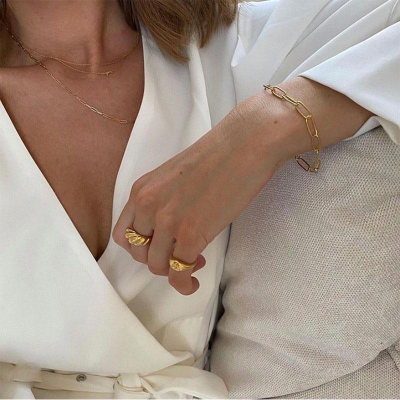 Cluster Rings Gold Silver Color Twisted Croissants Threads Geometric For Women Minimalist Chunky Vintage Jewelry-image-721642588
