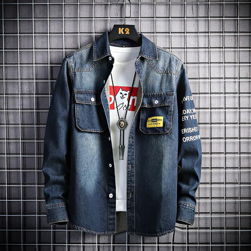 

Men's Casual Shirts 2021 Autumn Retro Art Denim Shirt Fashion All-Match Tooling Jean Long Sleeve Male Brand Thin Section Cowboy Jacket, 603-dark blue